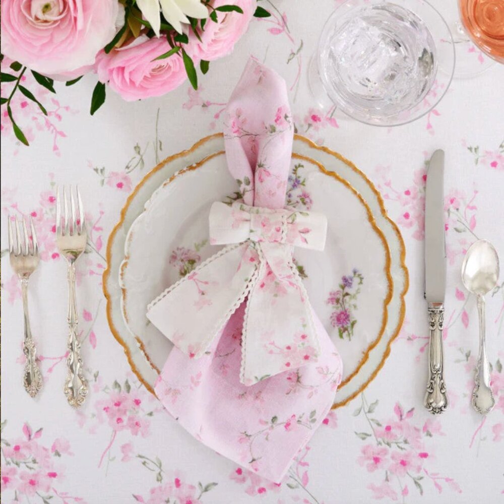 NWT LoveShackFancy Bow Napkin Rings Strawberry Basil Set of 4